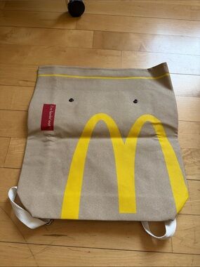 McDonald's Tan Canvas Backpack with Yellow Arches and Red Tag